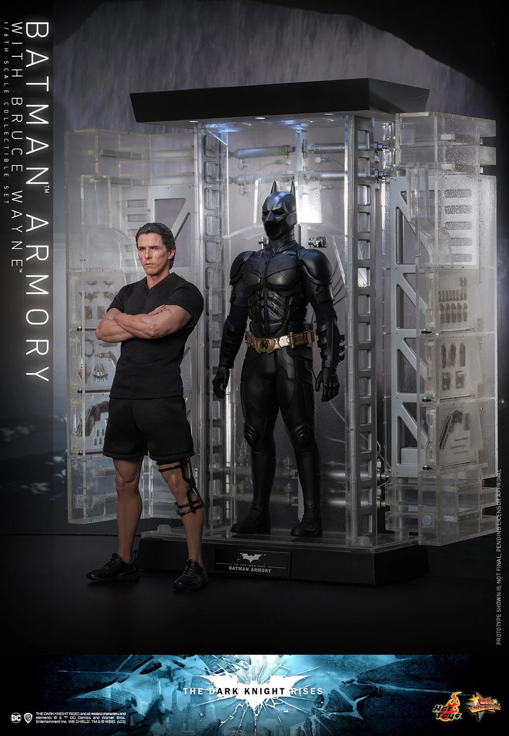 Hot Toys 1/6th Scale Collectible Set of The Dark Knight Rises Batman Armory along with Bruce Wayne Figure