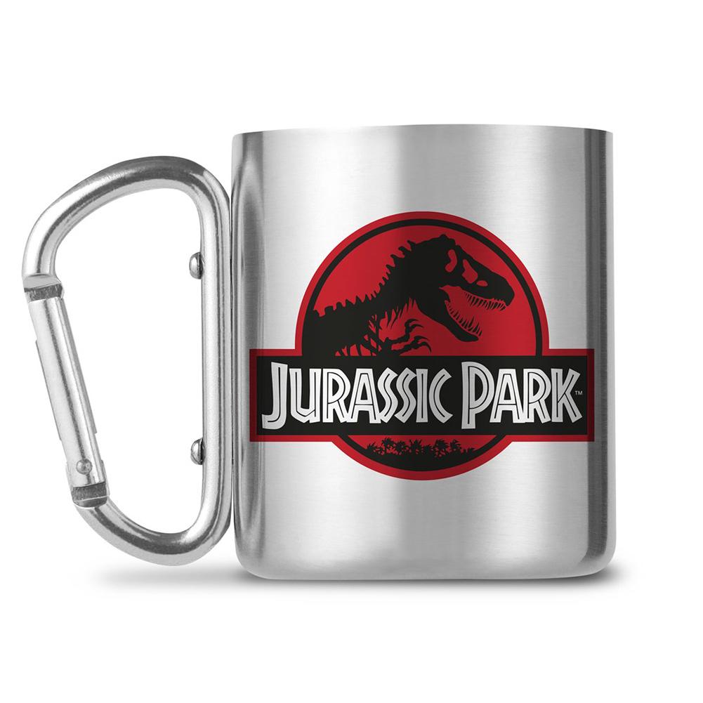 Lightweight Jurassic Park Logo Stainless Steel Carabiner Mug for Outdoor Use