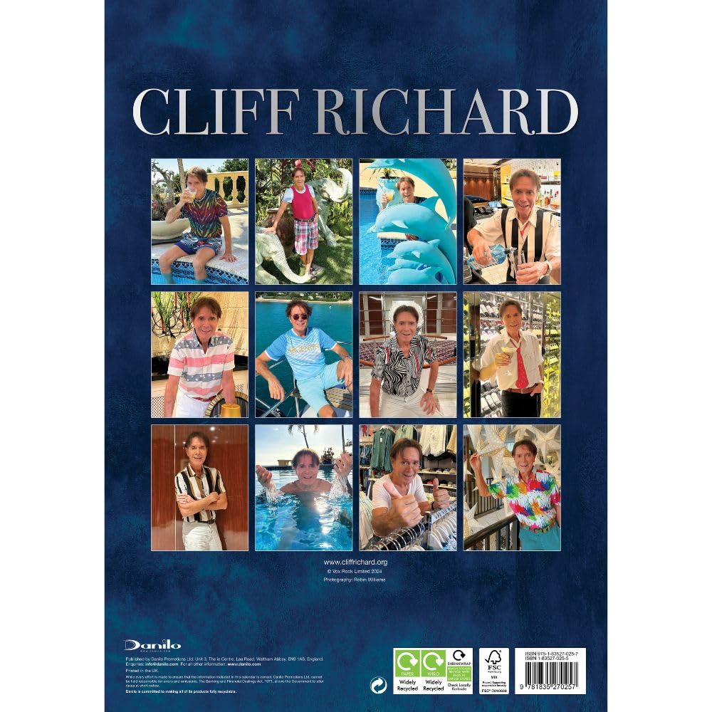 2025 A3 Wall Calendar Showcasing Images of the Iconic Pop Star Cliff Richard