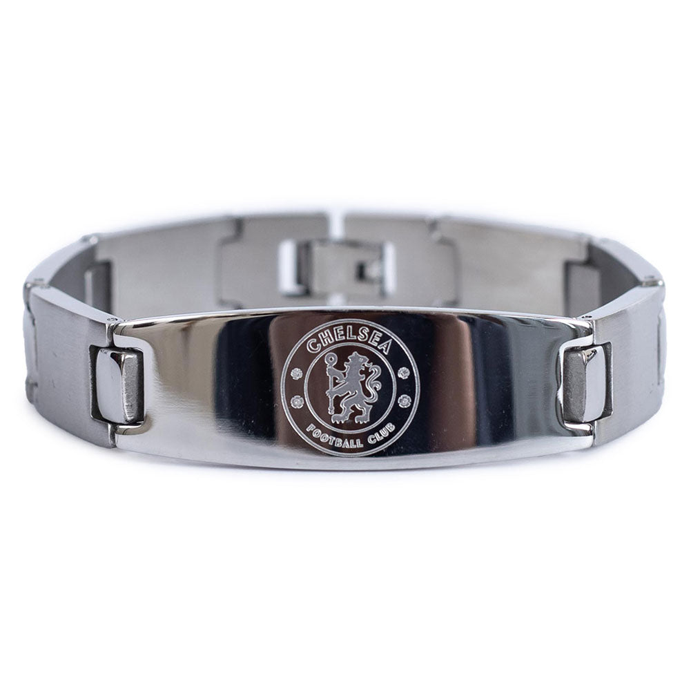 Brushed Stainless Steel Oval Plate Chelsea FC Logo Bracelet