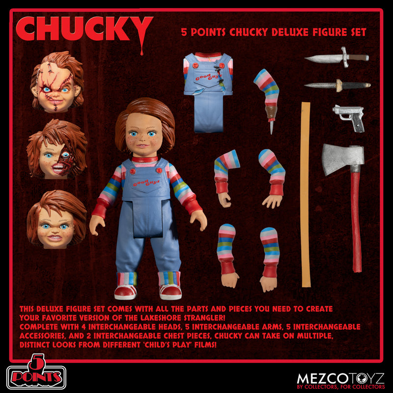 Mezco 5 Points Deluxe Chucky Action Figure Set for Collectors