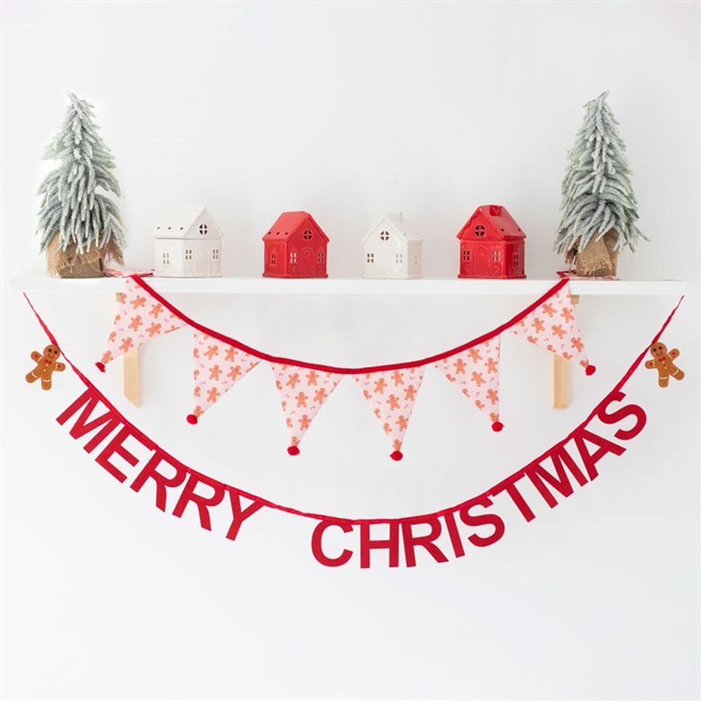 Festive Merry Christmas Gingerbread-themed Bunting for Holiday Decorations