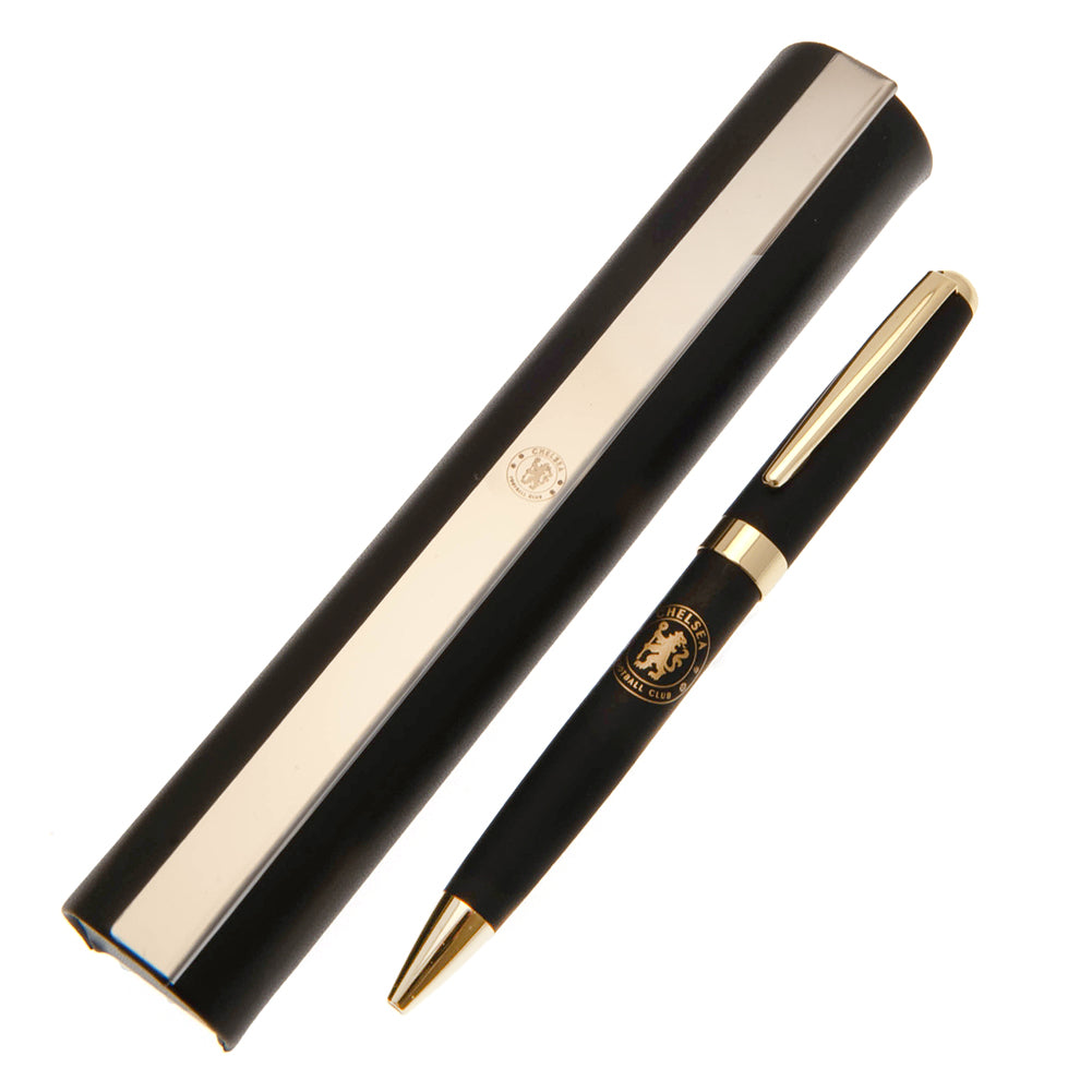 Matte Black Executive Chelsea FC Ballpoint Pen with Gold Detail in Pen Roll Case