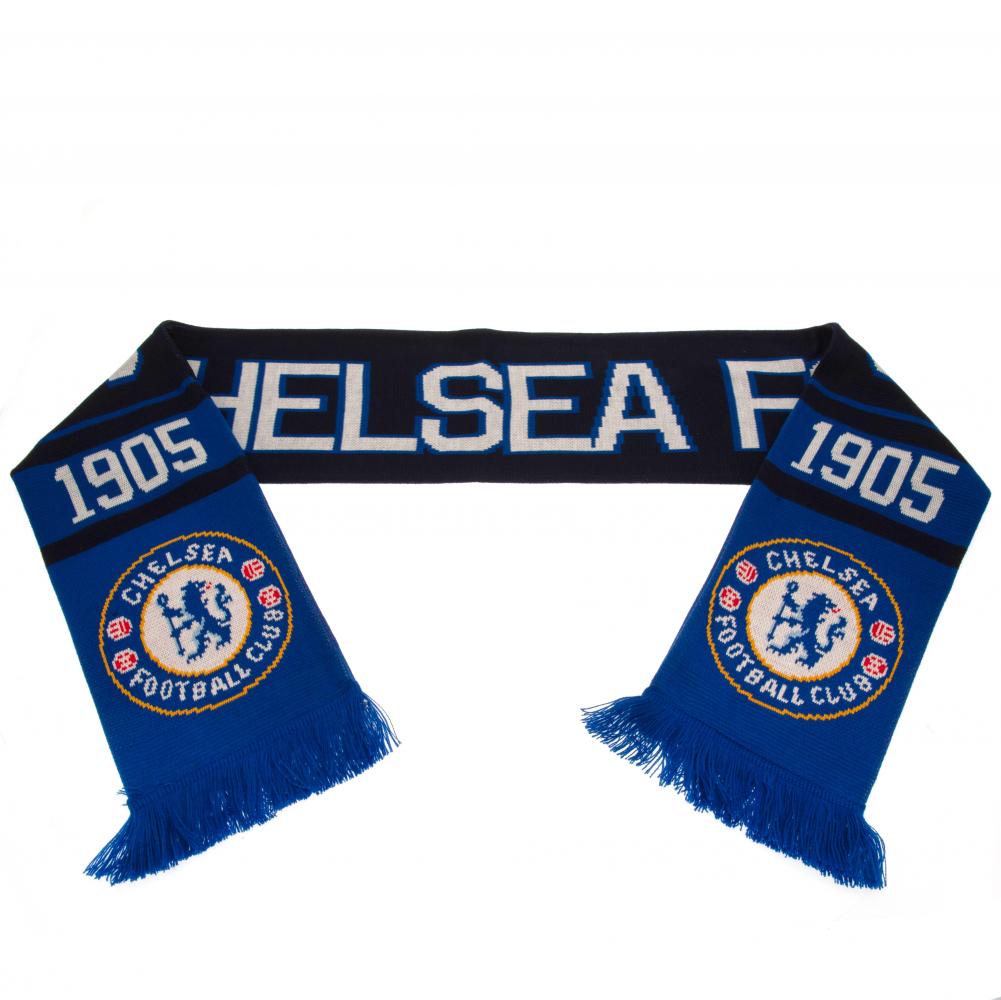 Navy and Royal Jacquard Knit Chelsea FC Scarf with Fringe