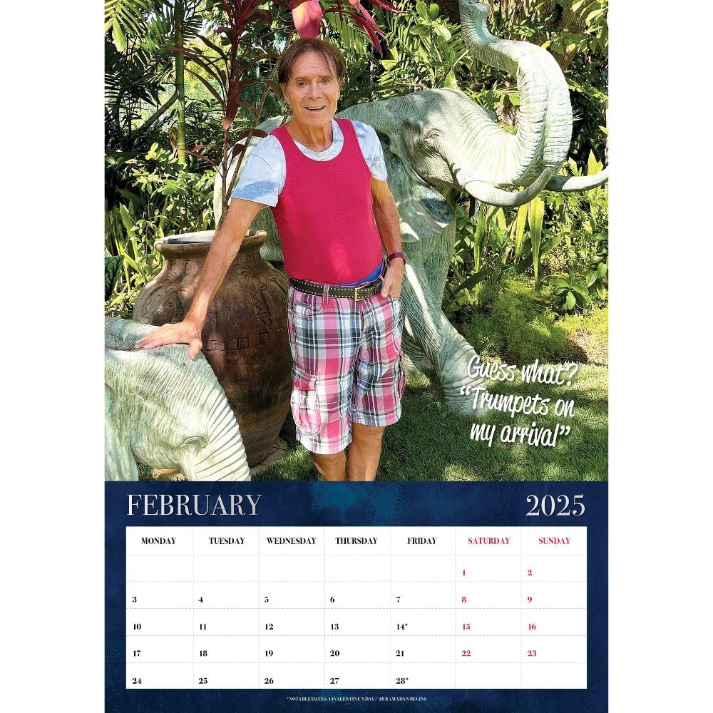 2025 A3 Wall Calendar Showcasing Images of the Iconic Pop Star Cliff Richard