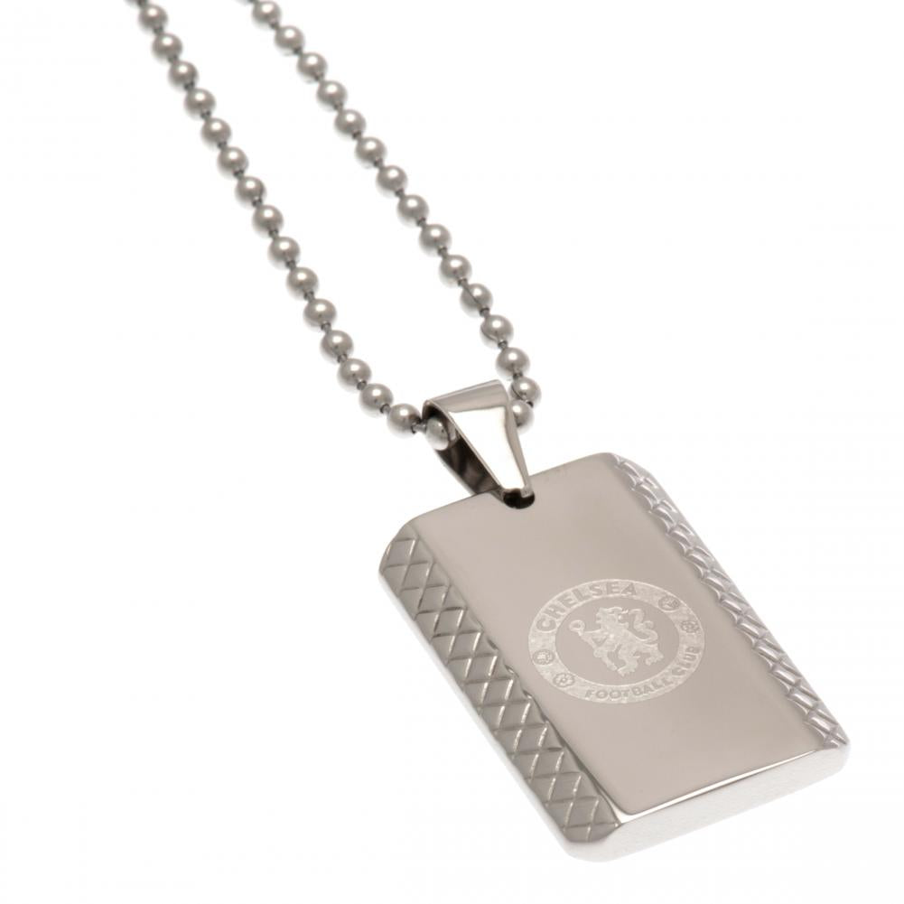 Stainless Steel Chelsea FC Patterned Engraved Dog Tag with Ball Chain
