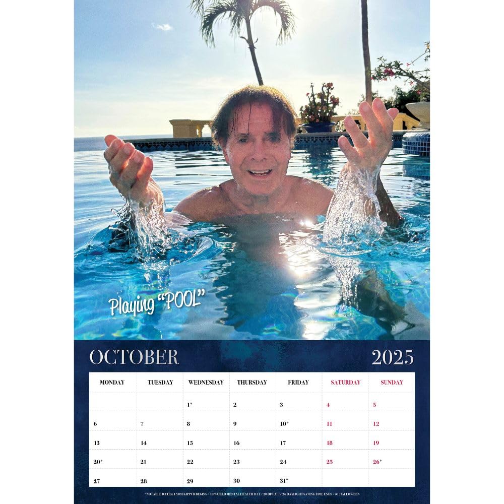 2025 A3 Wall Calendar Showcasing Images of the Iconic Pop Star Cliff Richard