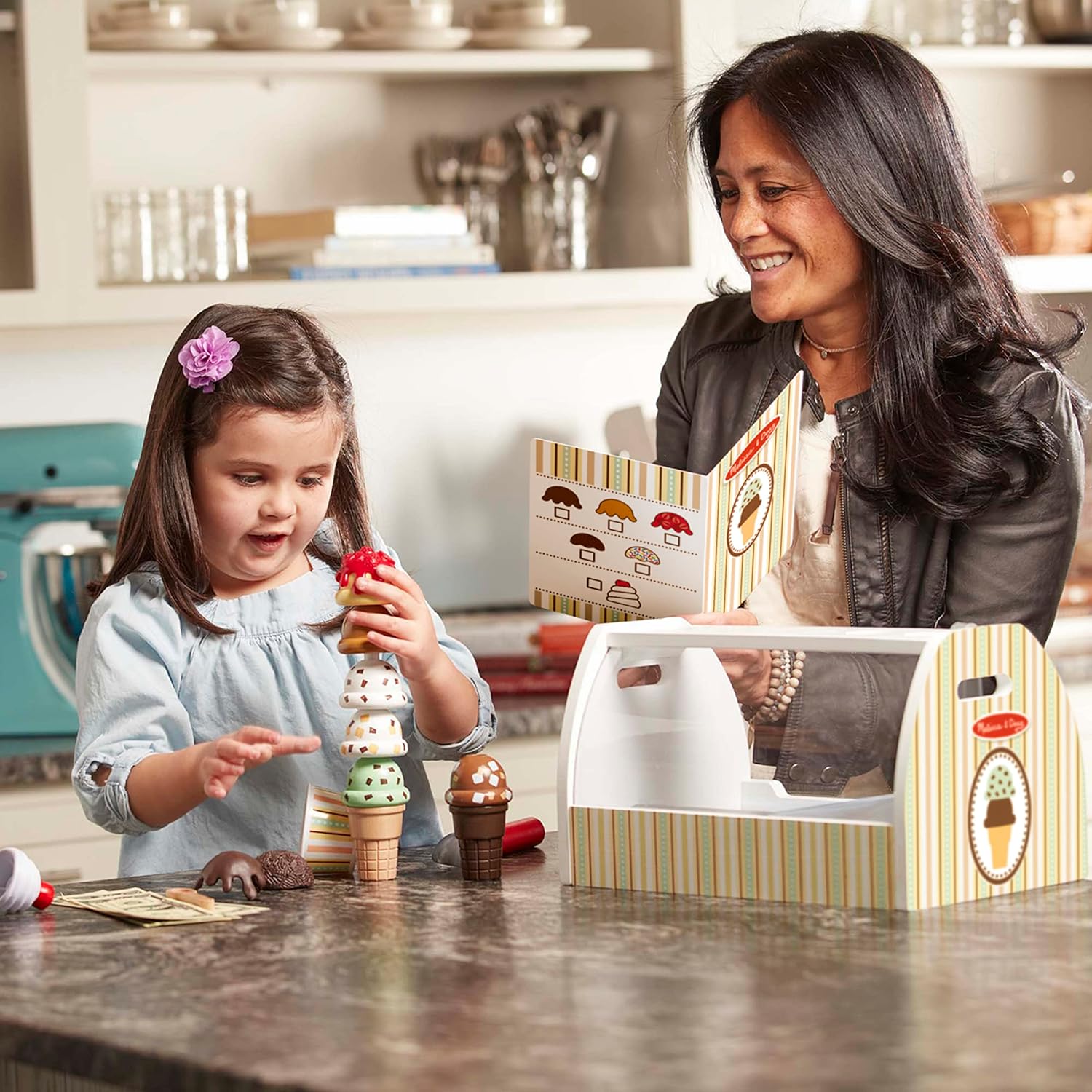 Melissa & Doug Premium Wooden Ice Cream Counter Toy Shop for Kids' Role - Playing