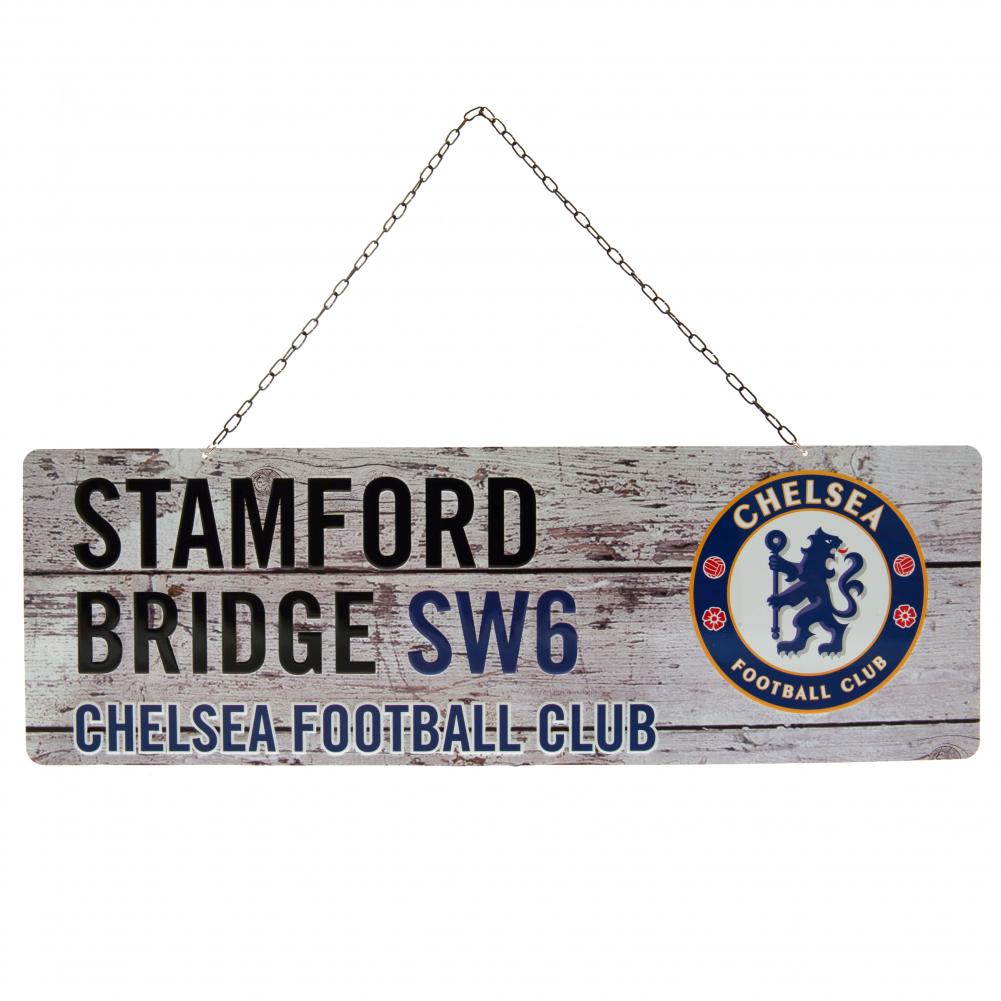 Chelsea FC Stamped Metal Rustic Hanging Garden Sign with Club Crest